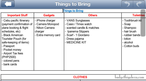 Things to bring