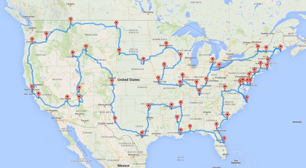 USA Cross Country Roadtrip Map